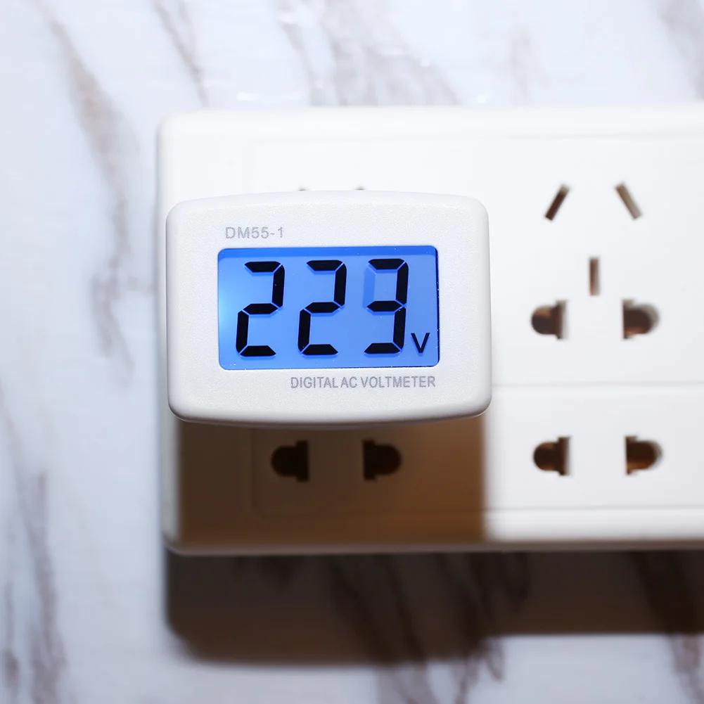 LCD Electronic Digital Voltmeter Voltage Meter Plug In EU Plug White
