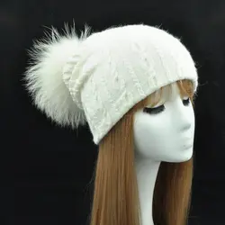 Зимние натуральным мехом Pom Hat Для женщин вязаная шапка Кепки женский 2018 Новое поступление женские кашемир шляпа Для женщин Skullies шапочки
