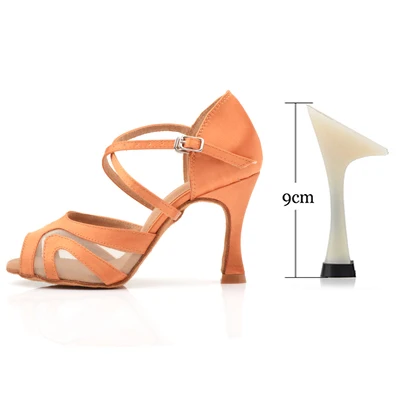 Ladingwu/Прямая с фабрики; Танцевальная обувь для латиноамериканских женщин; атласная и сетчатая обувь для сальсы; женские коричневые танцевальные сандалии; очень низкие - Цвет: Brown 9cm