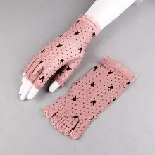 Women's summer fingerless sunscreen black mesh gloves female Uv protection breathable sexy perspective lace driving glove R1133