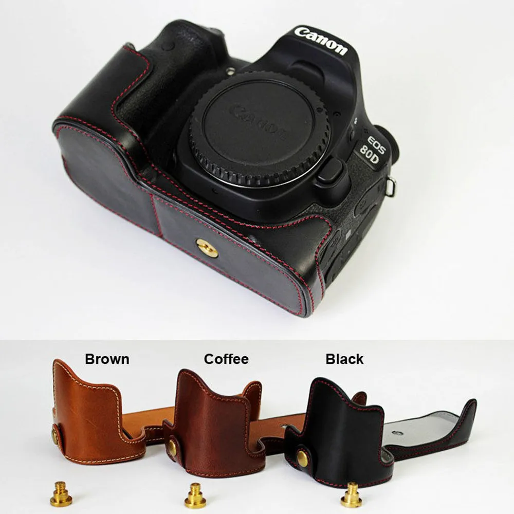New PU Leather Camera Case Half Bag Cover W Battery Open For canon Eos