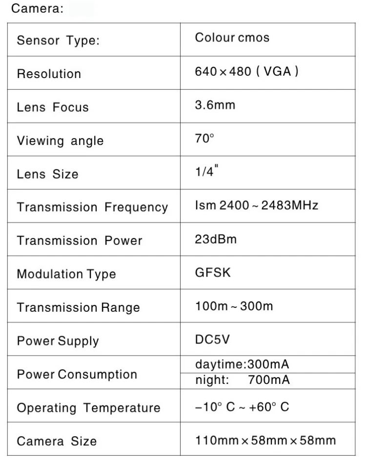 2.4Ghz Wireless Baby Monitor Kit Concluding 4Ch Digital Waterproof Bullet Camera and 7inch TFT LCD Monitor with QUAD Display_Spec_1