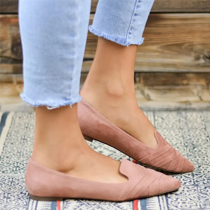 

Women Flat Shoes Pointed Toe Flock Slip On Shallow Female Casual Solid Footwear Spring Autumn Suede Comfortable Ladies Plus Size