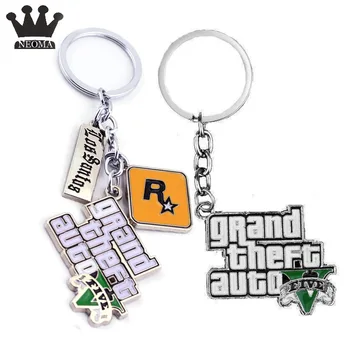 

20Pcs/lot Game Grand Theft Auto 5 Keychain Enamel Key Chain Keyring Men Car Holder Jewelry Free Shipping
