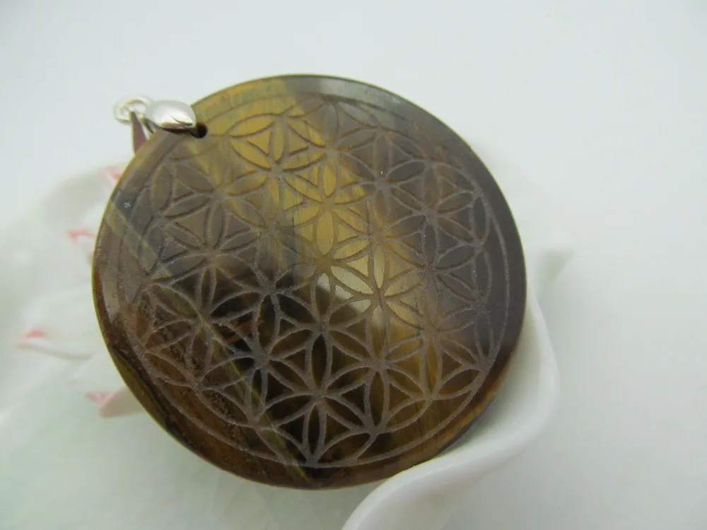Supernatural Natural Yellow Tiger Eye Flower of Life Pendant Necklace Mandala Sacred Geometry Jewelry Fleur De Vie With Rope|Подвески| |