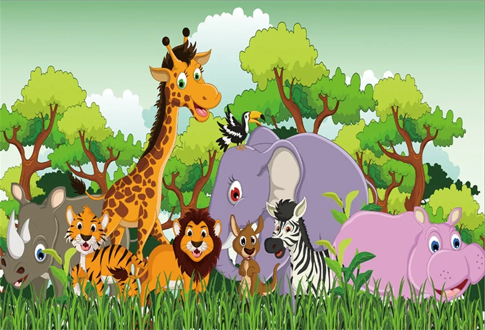 

Laeacco Cartoon Elephant Giraffe Animal Jungle Party Photography Backgrounds Customized Photographic Backdrops For Photo Studio