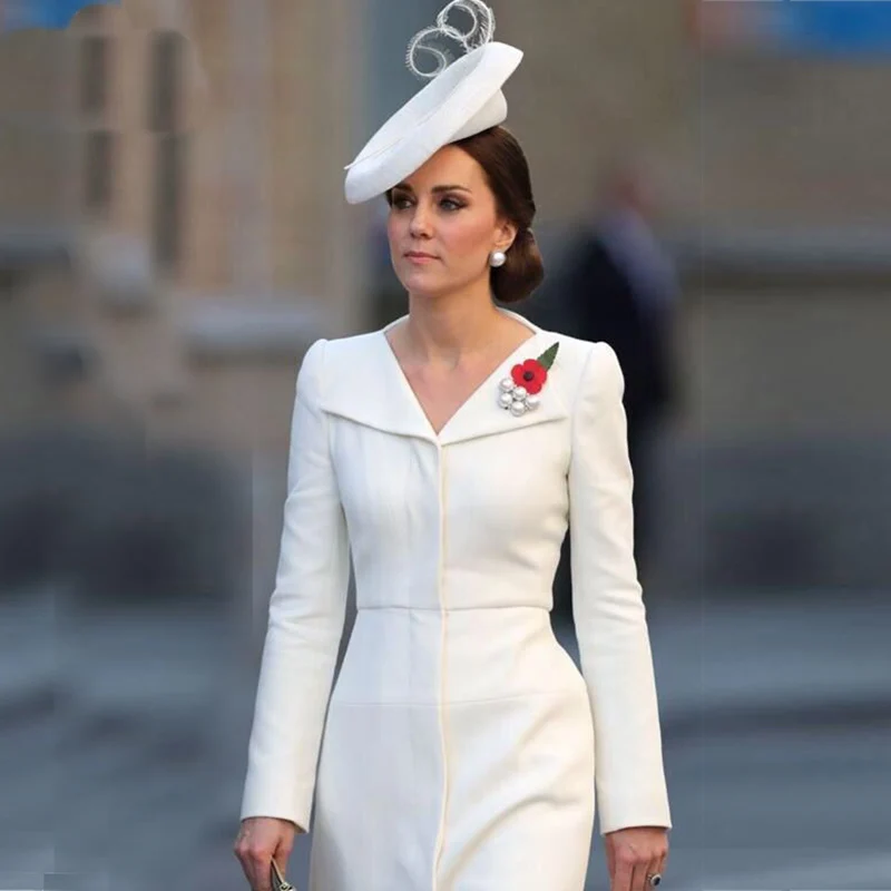 Весна 2018 белое платье принцессы Kate Middleton однотонные платья трапециевидной формы