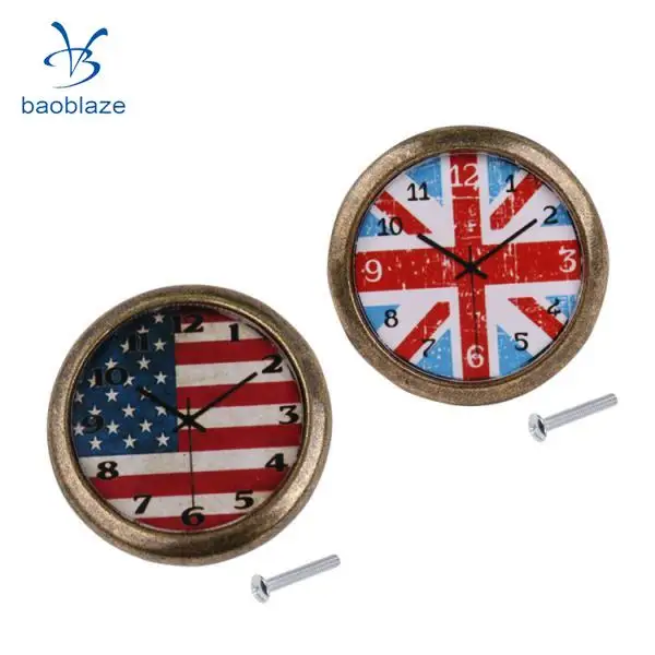 2Pieces Vintage Clock Door Drawer Handle Pulls Knob Home