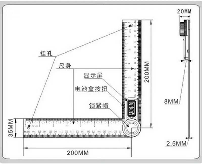 200 мм Цифровой угломер и уровень гониометра измерительный Столярный инструмент квадратный угловой датчик из нержавеющей стали угловая линейка