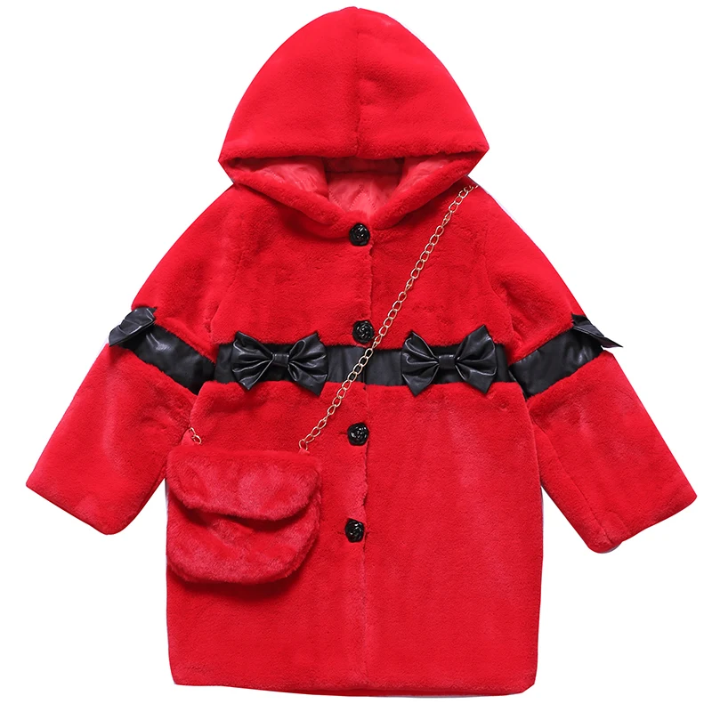 Girl jacket coat Christmas red cute 2017 winter hooded fur long