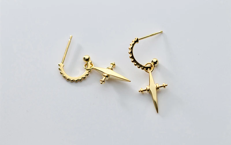 Boho шикарные серьги-гвоздики золотого цвета с 925 пробы и серебряным крестом для женщин, Висячие Подвески с крестом, серьги-гвоздики в минималистическом стиле