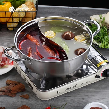 

WORTHBUY Chinese 304 Stainless Steel Hot Pot 28/30/32cm Kitchen Soup Stock Pot Cookware For Induction Cookers Cooking Pot