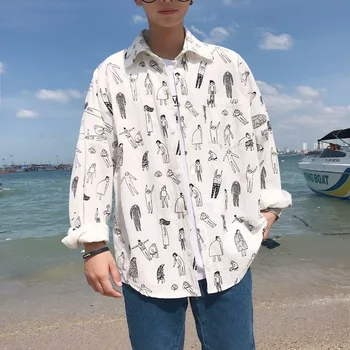 

2018 Men's printing Coat Long Sleeves Hawaiian Slim Fit Shirt Clothes French Cuff Brand Fashion cotton black/white Shirts M-XXL