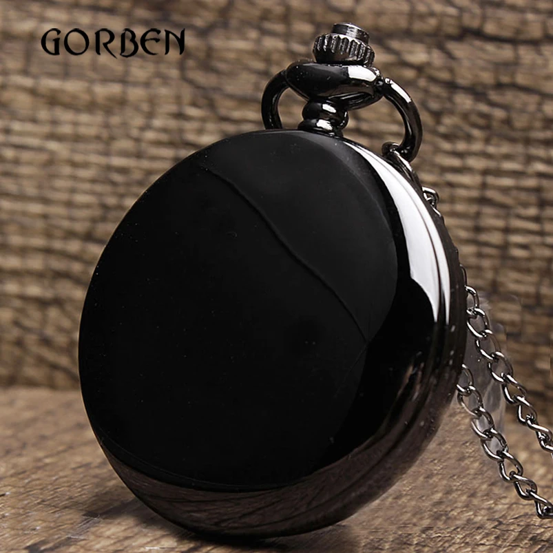 

Retro Black Smooth Bronze Steampunk Pocket Watch Pendant Necklace Antique Quartz Pocket Fob Clock Men Gift Relogio De Bolso 2018