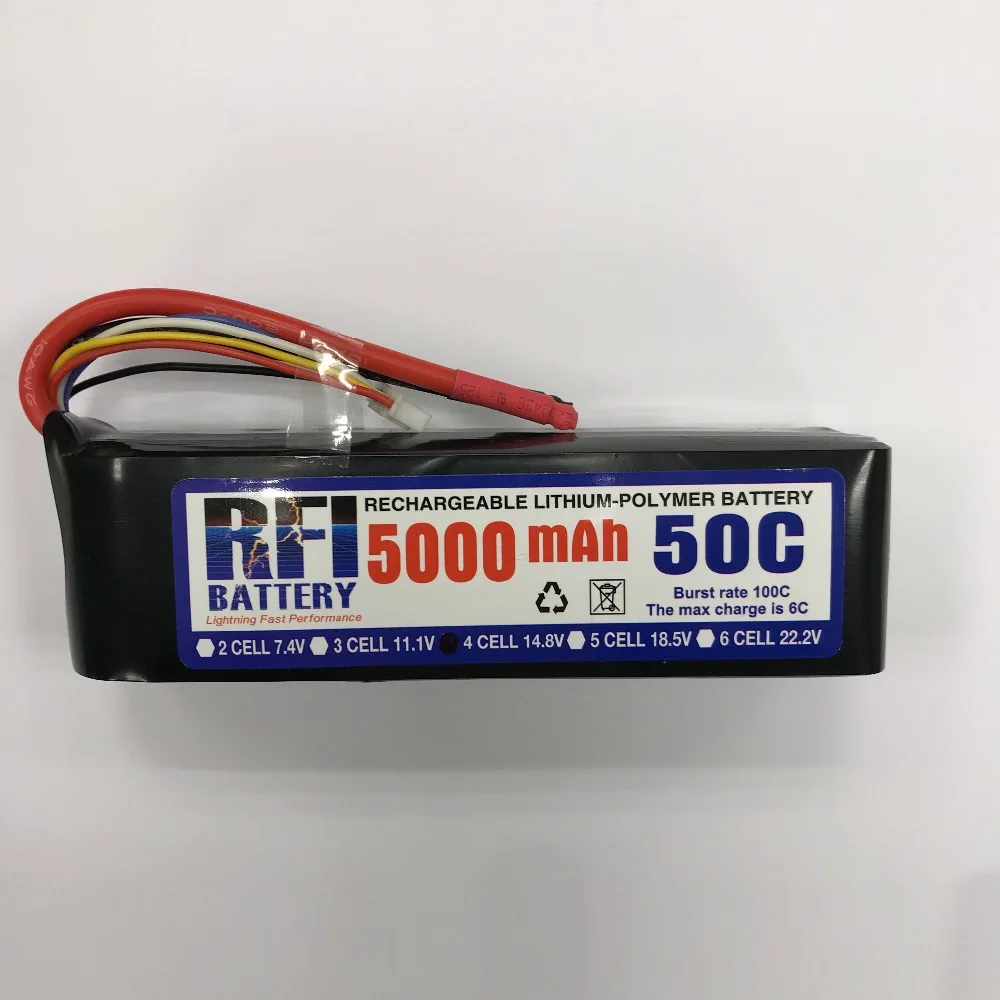 

RFI Battery 5000mAh 14.8V 50C(Max 100C) 4S Lipo Battery Pack for RC Hobby with Free Shipping