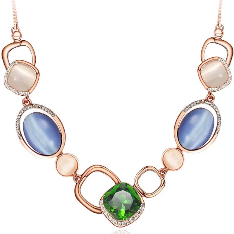 

New European style Fashion charm Oval Opal Crystal female Statement irregular Geometry Chain Necklace for Women fine Jewelry