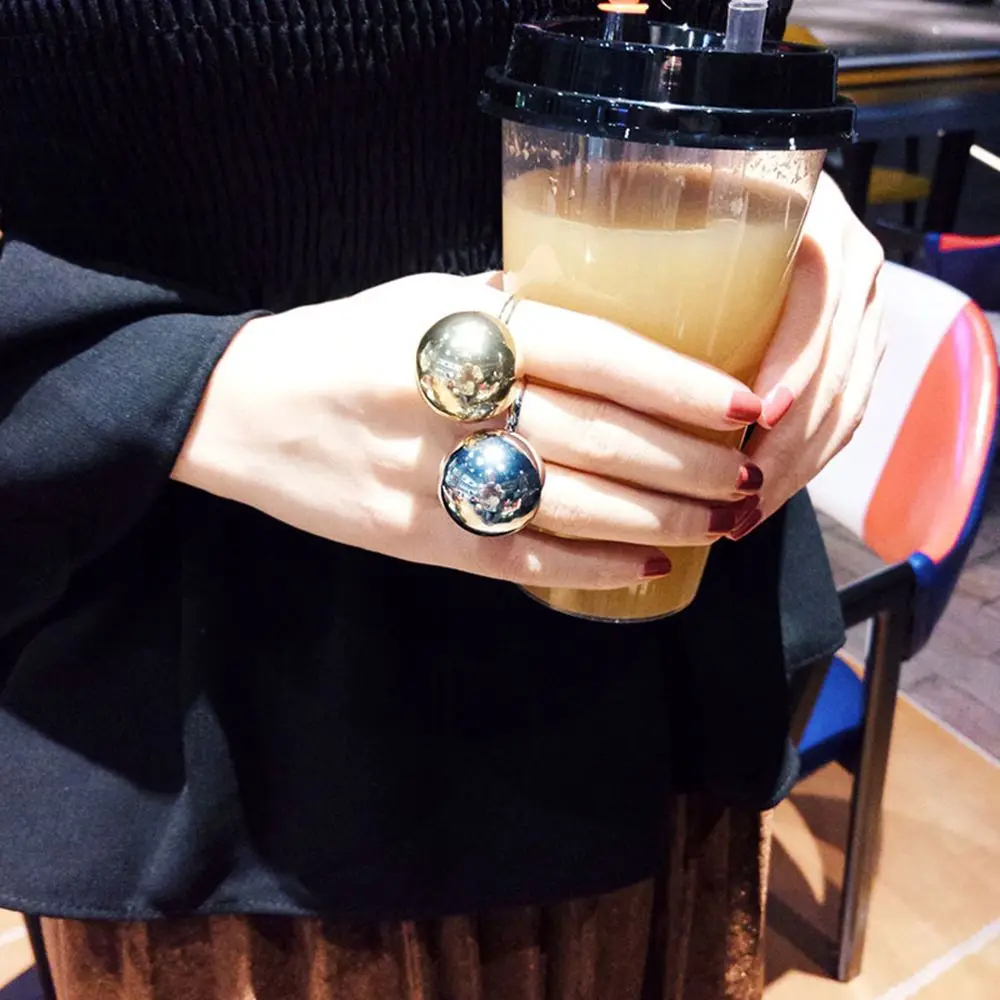 

1Pc Personality Female Rings Stylish and Fashionable Large Metal Ball Ring Adjustable Opening Fashion Party Jewelry Gift