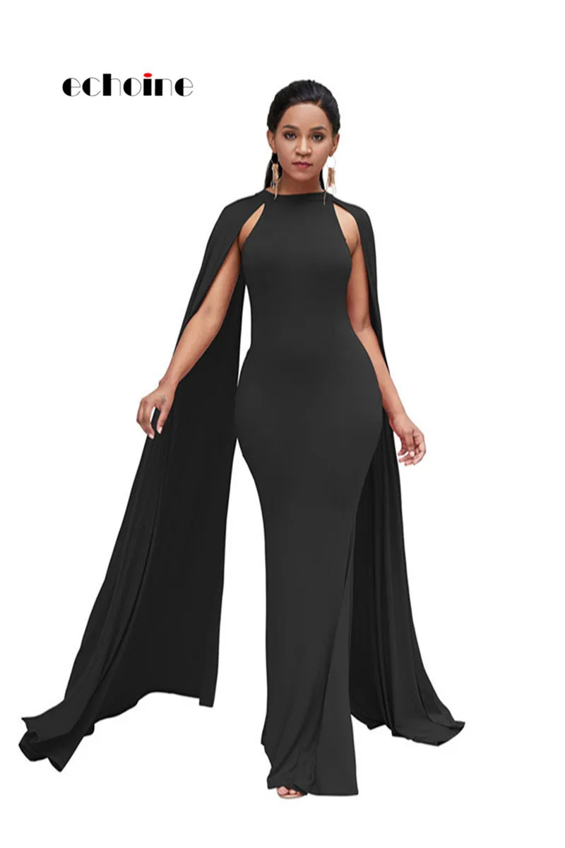 

Echoine Women Sexy Evening Party Dress O-Neck Slim Cape Sleeve African Style Empire Elegant Mermaid Floor-Length Female Vestidos