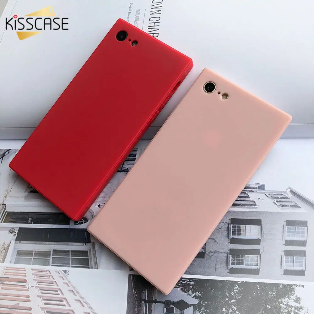 KISSCASE Square Style TPU Case For iPhone 7 8 6 6S Plus Matte Plain Hard Phone X XS Back Cover Capas |