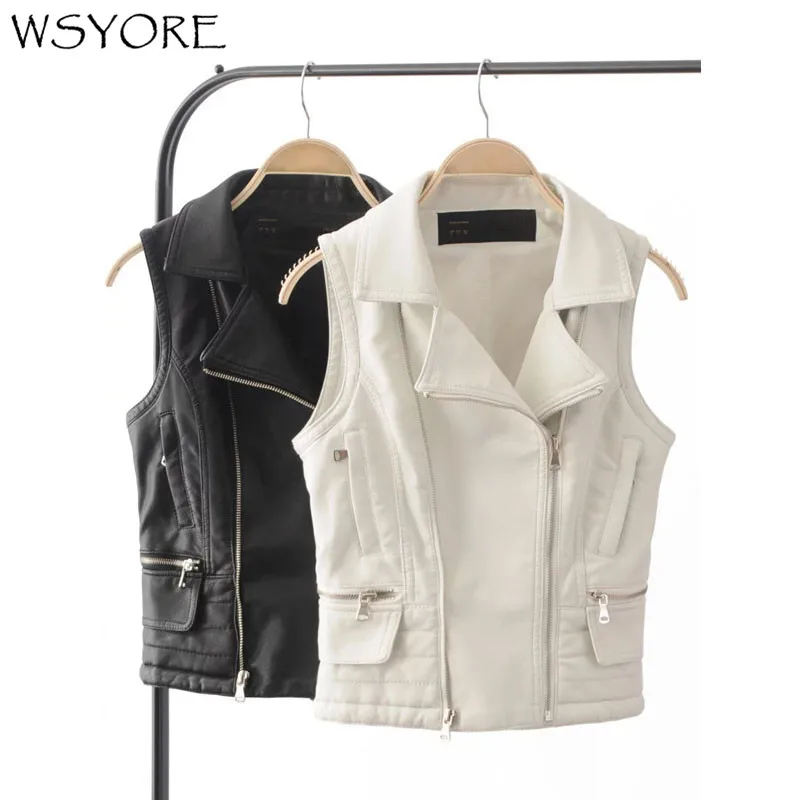 

WSYORE Casual Spring Vest Sleeveless Coat Faux Leather Jackets Women Vest 2019 New Fashion Motorcycle PU Leather Jaceket NS322