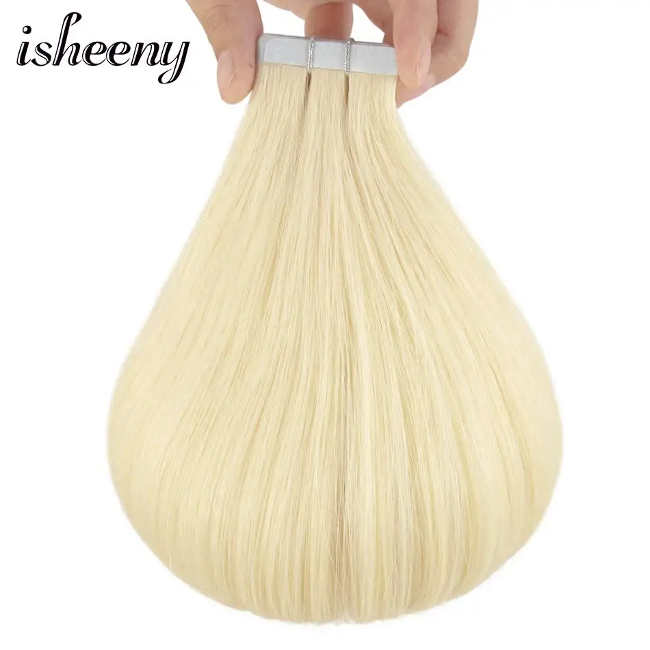 Isheeny Platinum Blonde Tape In Human Hair Extensions Remy Hair 12\