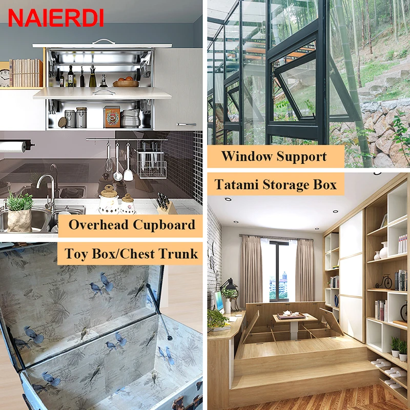 NAIERDI 2/4/6/8PCS Cabinet Door Gas Spring Hinges 6-15KG Kitchen Cupboard Hydraulic Hinge Strut Lid Support Box Hardware