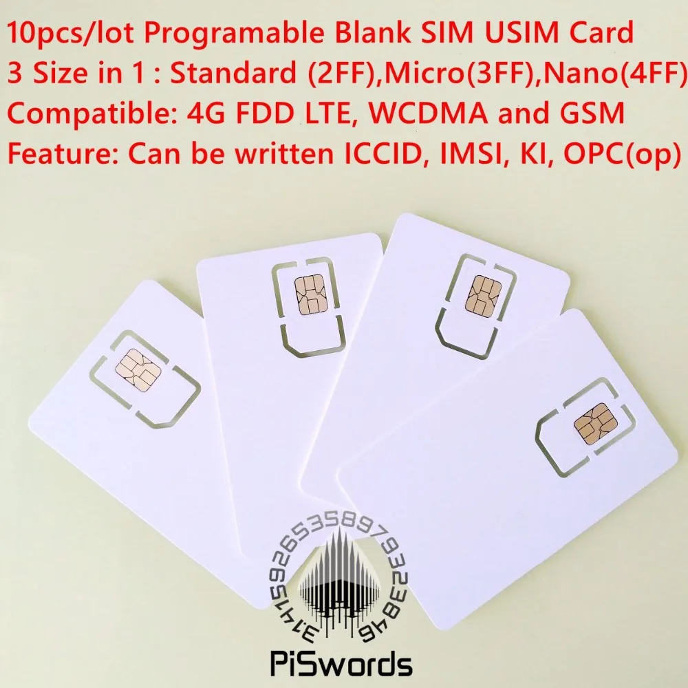 10 шт./лот записываемая программируемая SIM карта USIM 4G LTE WCDMA GSM Nano micro с nano size FF 3FF 4FF 3 в