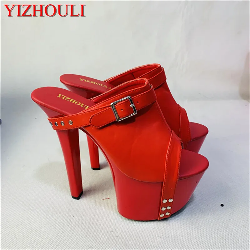 

Rivet embellished women's high heel 17cm high heel slippers,7 inch hand-made high heel dancing shoes
