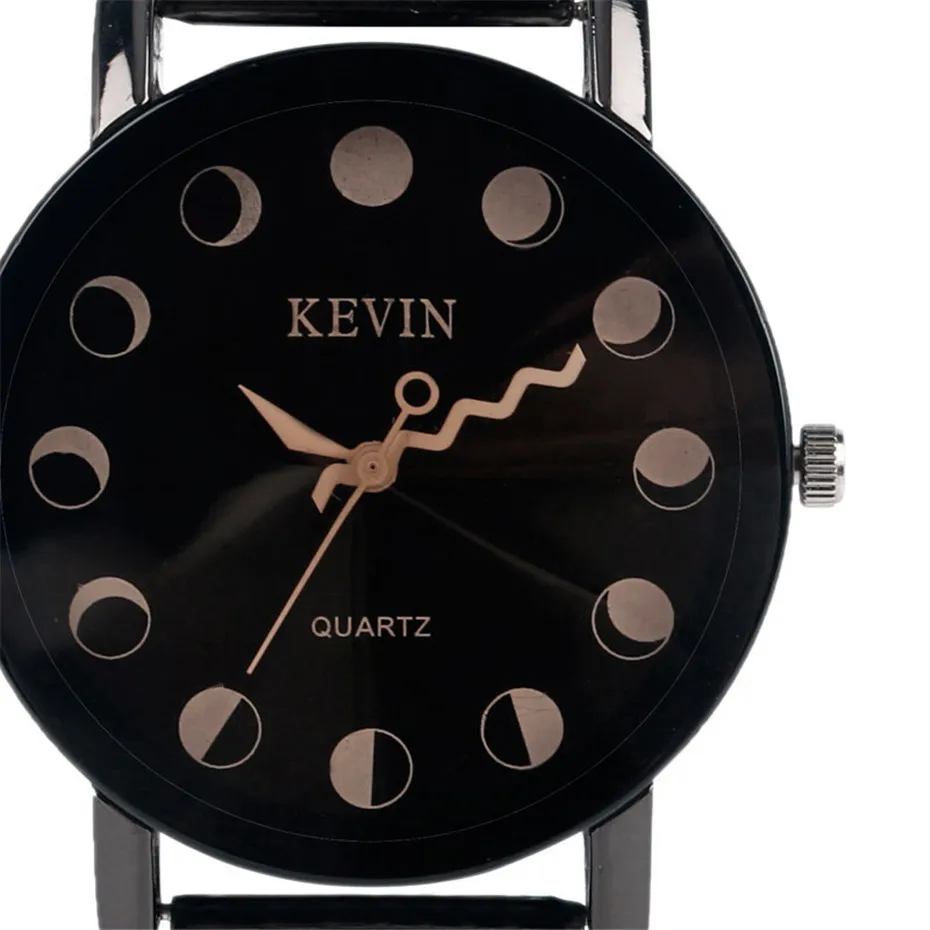 Kevin 2017 Creative Watches Sun Day Night Moon Dial Wave Black Stainless Steel Quartz Men Wristwatch Casual Women Relogio Clock (3)