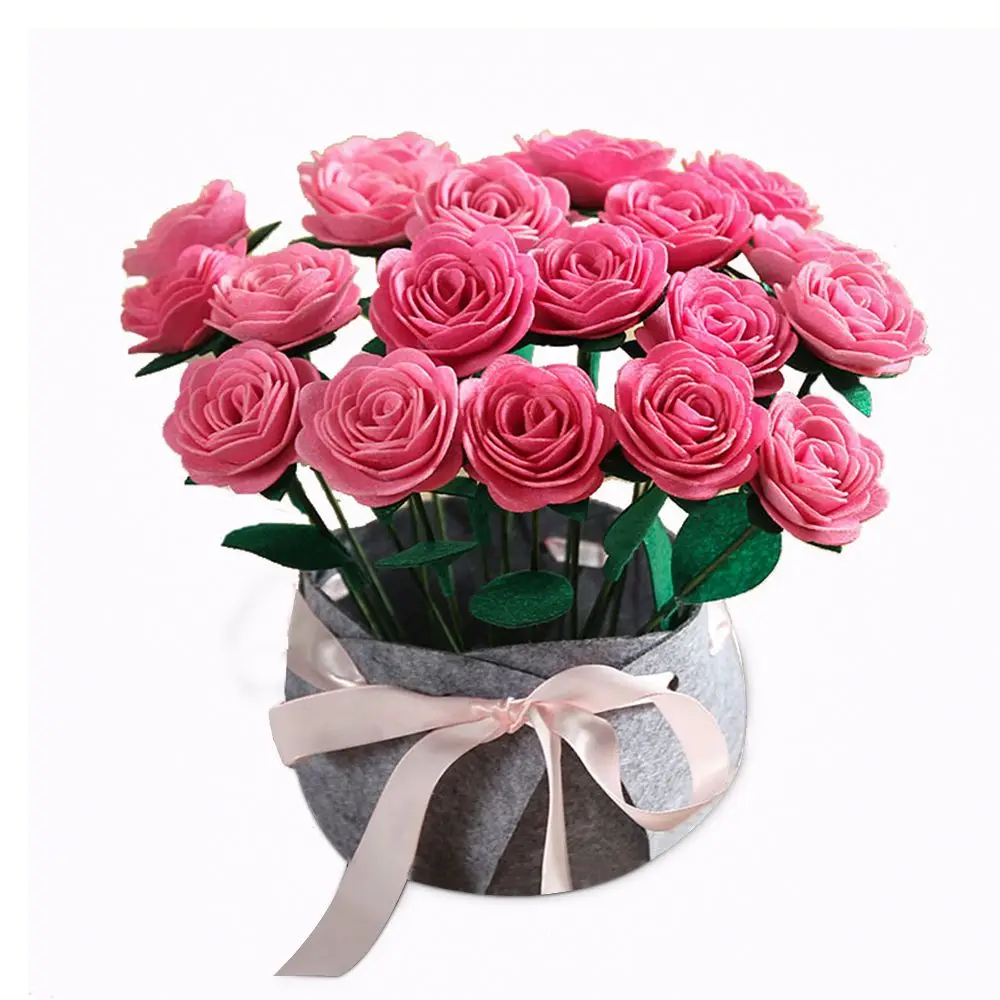 Сделай Сам Набор для рукоделия, вырубка, войлок, сделай сам, упаковка, ручная работа, букет цветов розы, свадебные букеты для невесты, Деревенское украшение для дома - Цвет: Pink Rose