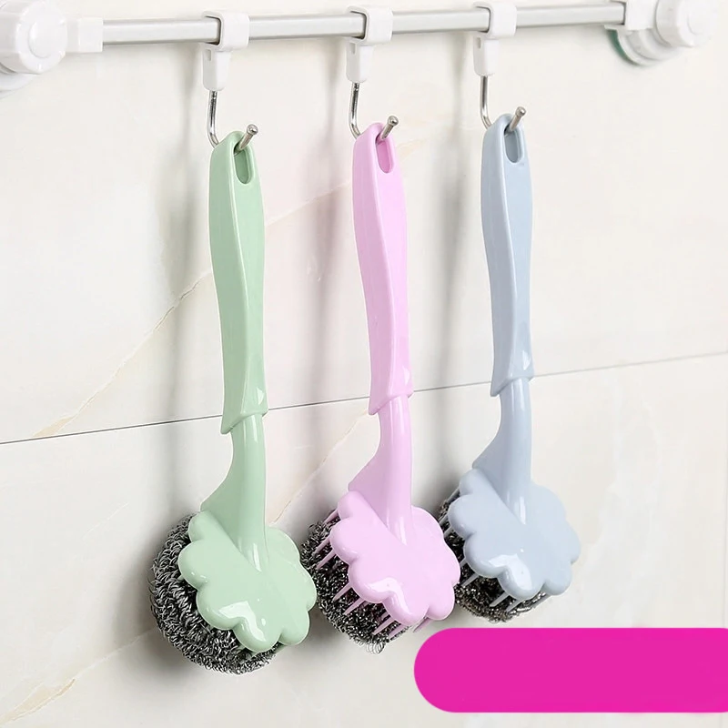 

Utility Stainless Steel Wire Ball Brush with Long Handle Cleaning Brush for Kitchen Hanging Strong Cleaning Tools
