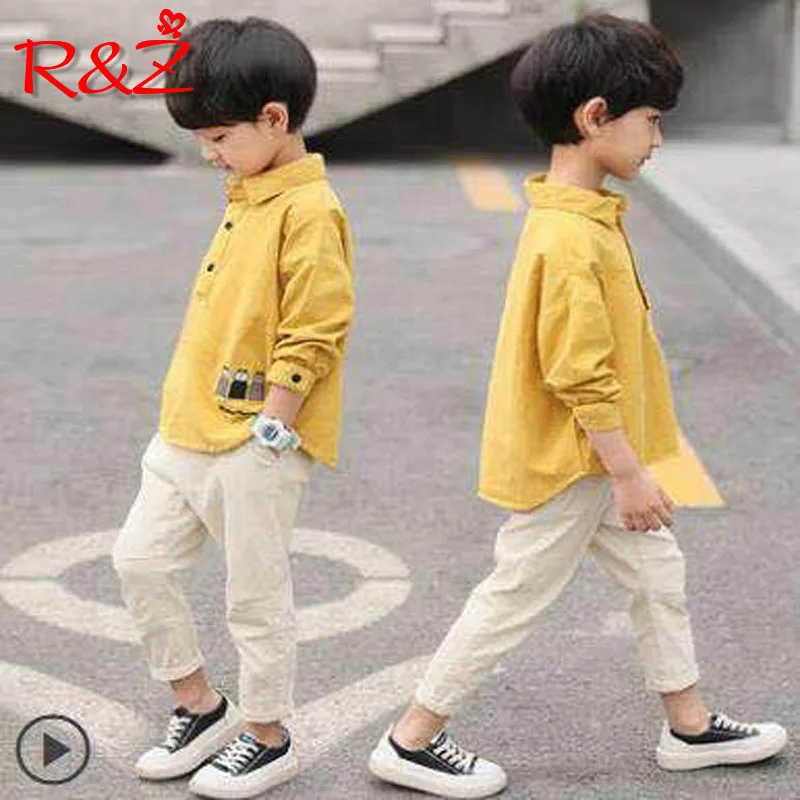 

R&Z children's shirt 2019 spring and autumn new boy's shirt children's lapel button shirt big children's long-sleeved shirt