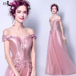 Розовый короткий рукав вечернее платье 2019 Новое поступление халат De Soiree с открытыми плечами вечерние платья длинное вечернее платье ES2179