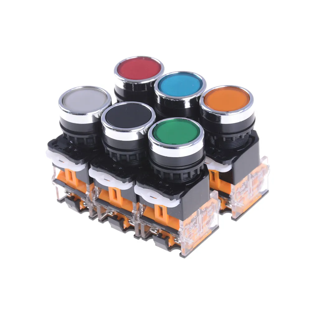 

LA38 22mm Flat Head Push Button Switch 1NO 1NC Momentary Push Button Switches LA38-11 6 Colors Normal Open + Normal Closed 1pcs