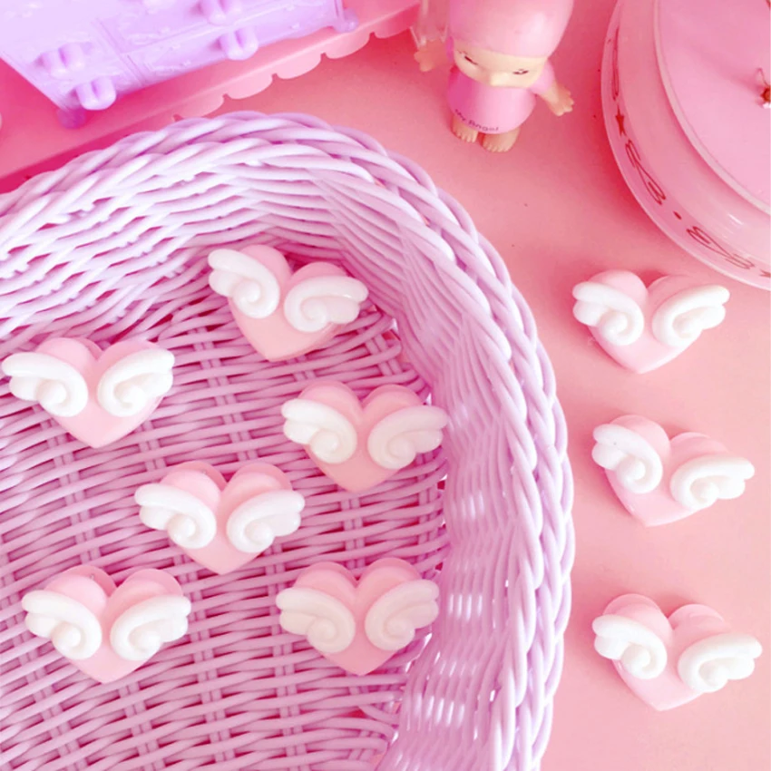 50 шт./лот/, милые розовые декоративные пластиковые зажимы с вечерние милыми крыльями любви