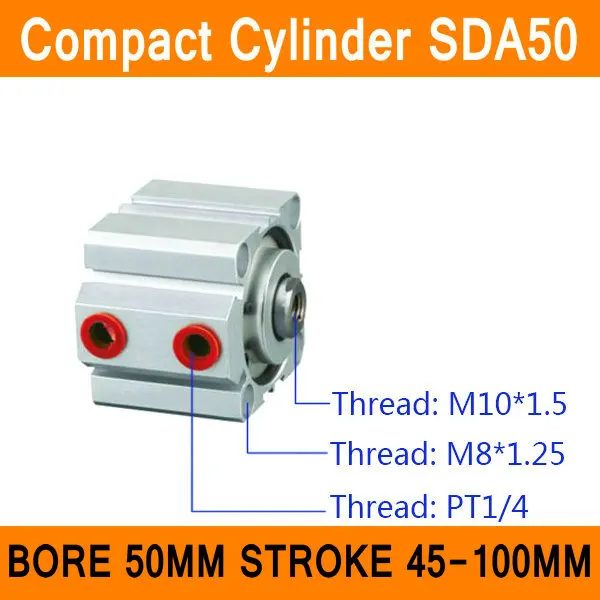 SDA50 Cylinder SDA Series Bore 50mm Stroke 45-100mm Compact Air Cylinders Dual Action Air Pneumatic Cylinders ISO SDA50 Cylinder SDA Series Bore 50mm Stroke 45-100mm Compact Air Cylinders Dual Action Air Pneumatic Cylinders ISO