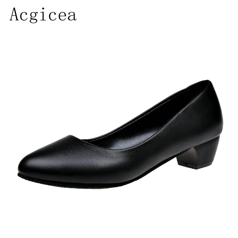 

Size 34-41 3.5/5 cm Med Heels 2018 New Women Sexy Black Formal Pumps Plain Shoes Woman Spring Office Ladies Working Footwear