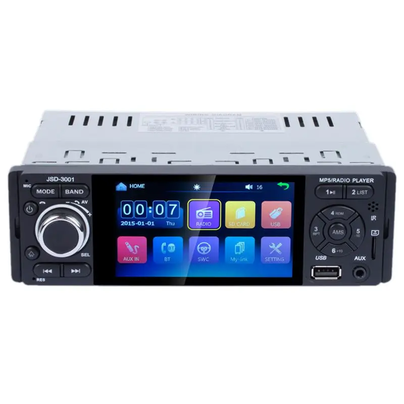 

Touch Bluetooth Car Radio 1 Din Mirror Link Stereo Audio Mp5 Video Player Usb Mp3 Tf Iso Head Unit Jsd-3001