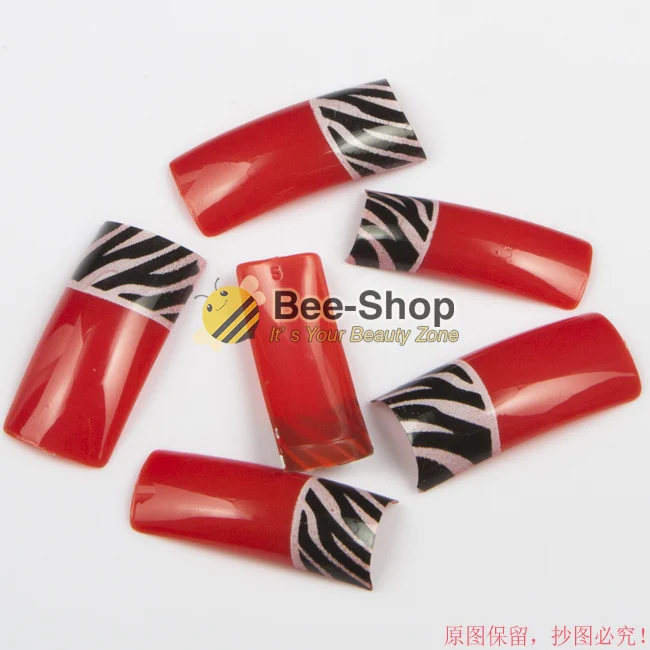 

100 Beauty Acrylic Nail Tips Red and Black Slash Style Half Nail Tips HQ Plastic False French Nail Art Tips UV Gel Design NEW