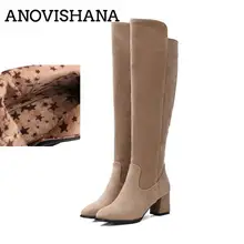 REAVE CAT/Женская обувь большого размера 34–43 bota, женские сапоги до колена; сапоги на высоком каблуке; Sapatos feminino; обувь на молнии, острый носок botas mujer A877