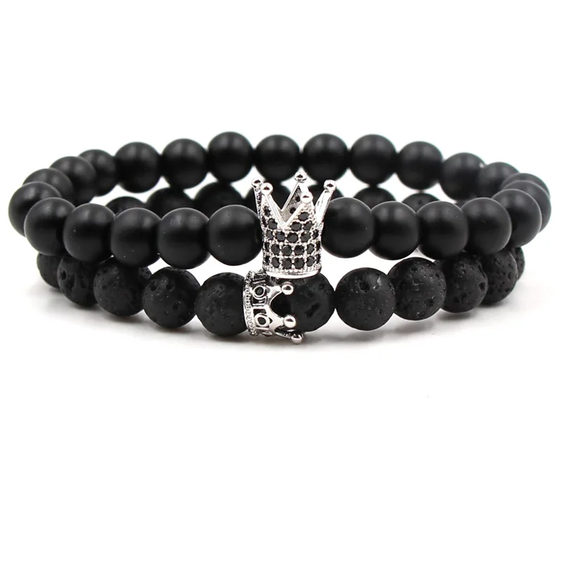 

Trendy Lava Stone Pave CZ Imperial Crown And Helmet Charm Bracelet For Men Or Women Bracelet Jewelry Pulseira hombres