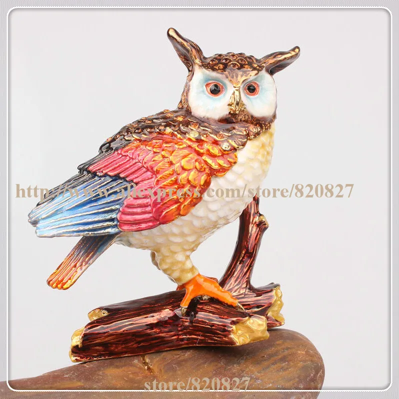 Owl Jewelry Box Barn Owl Figurine Keepsake Box Crystals Hinged Trinket Pill Box Lovely Owl Trinket Box