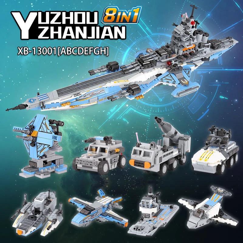 

8 IN 1 Military Series The Super Universe Battleship Set Model Building Blocks Bricks Technic Creative Toys For Kids Gifts