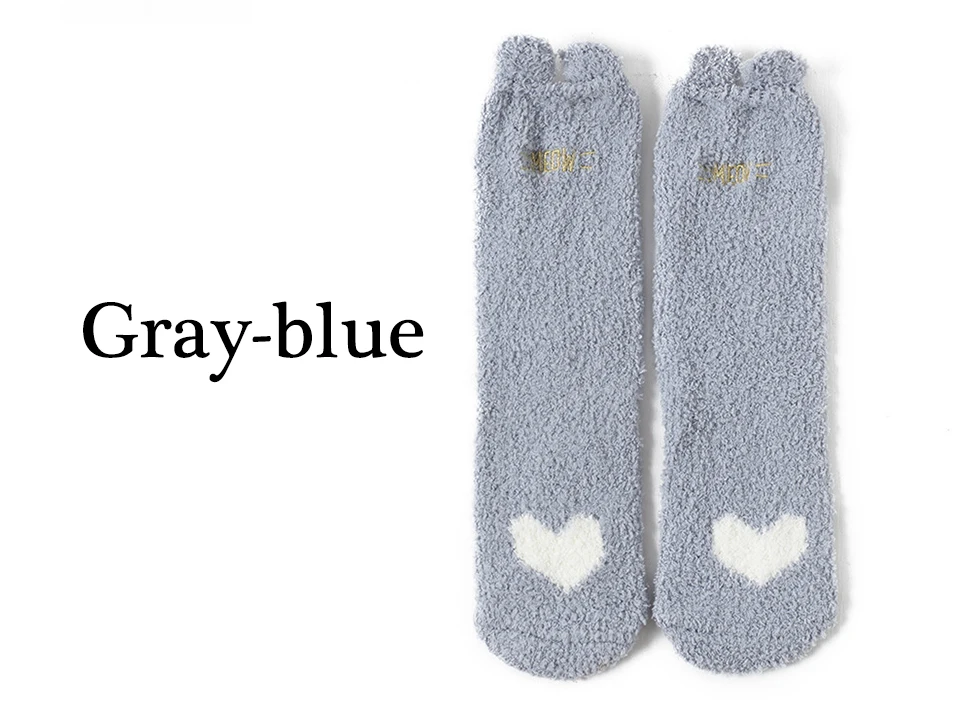 Ladies Winter Japanese Embroidery Animal Corals Velvet Stereo Ear Thick Warm BedS Bed Home Fluffy Socks Coral Velvet Foot Cover (7)