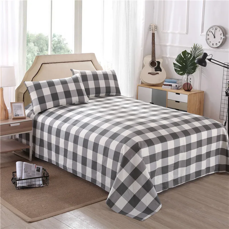 

Thick linen Shabby Cotton Plaid printed Bed Sheet Pillow shams Soft Breathable Durable Flat sheet set Twin Queen size All Season