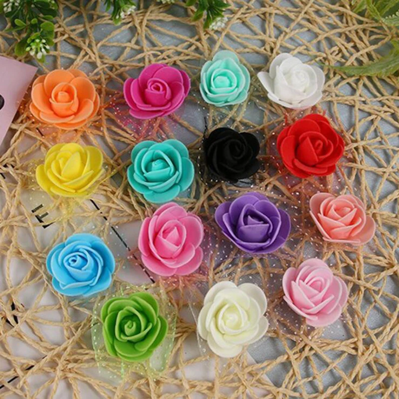 

100pcs PE Material Artificial Flower Belt Yarn Rose DIY Handmade Foam Flower Accessories Wedding Wreath Headdress Bride Decor
