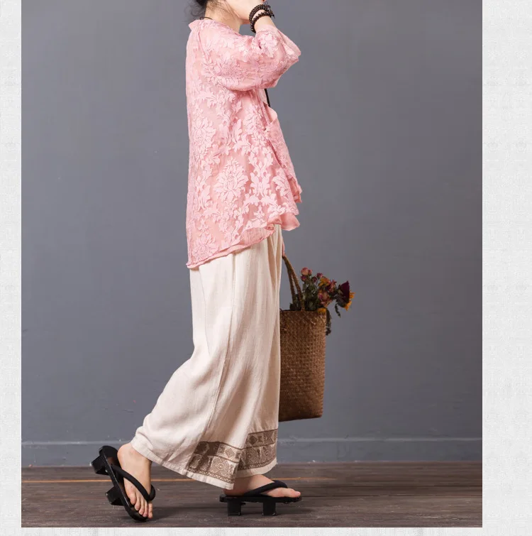LZJN Original Women Floral Blouse Summer Tops Traditional Chinese Cheongsam Top Qipao White 4 Colors Lace Shirt with 34 Sleeve  (19)