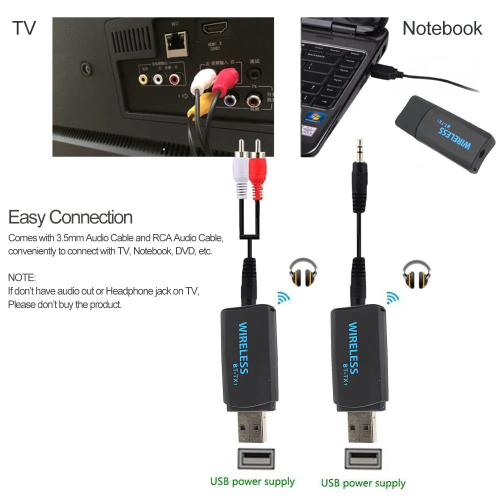 Bluetooth Audio Transmitter Wireless Audio Adapter Stereo Music Stream  Transmitter for TV PC MP3 DVD Player 