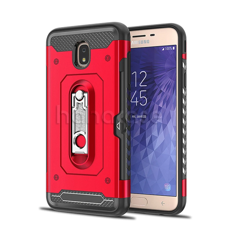 Top 500pcs Soft TPU Hard PC With Card Slot Holder Case For Samsung J3 J5 J7 2016 2017 J4 J6 J8 2018 Heavy Duty Metal Kickstand Cover 10