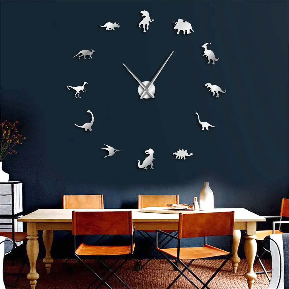 Kaufen Jurassic Dinosaurier Wand Kunst T Rex DIY Große Wanduhr Kinderzimmer Dekoration Riesen Rahmenlose Wanduhr Dino Moderne uhr Uhr